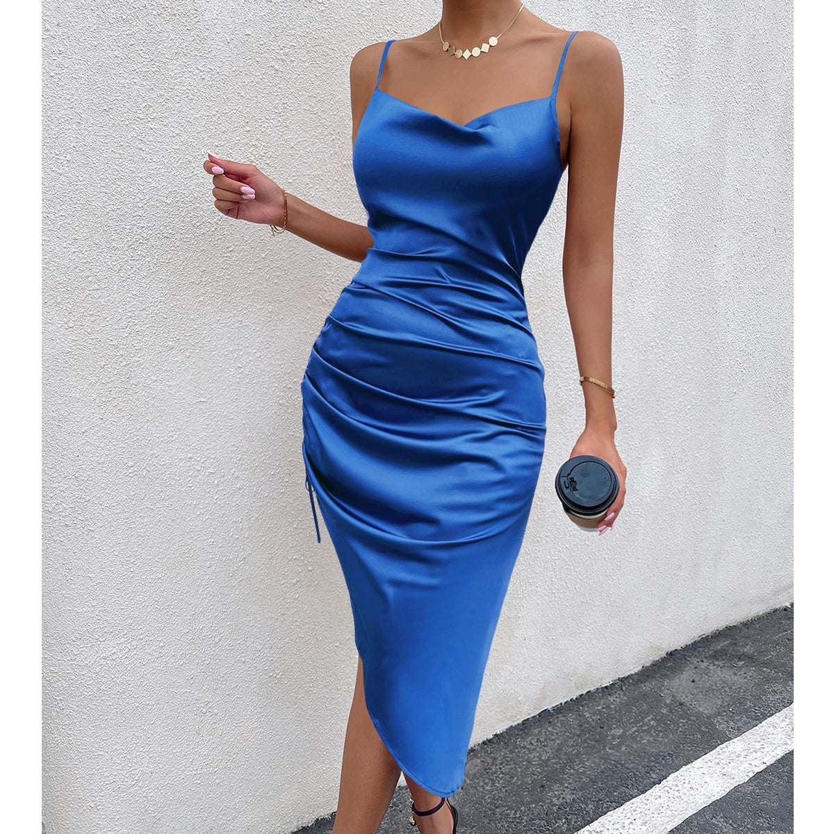 Wholesale Fahion Bodycon Evening Party Club Wear Sexy Robe Courte Short Dress Satin Chain Strap Trim Dresses for Women - thv3