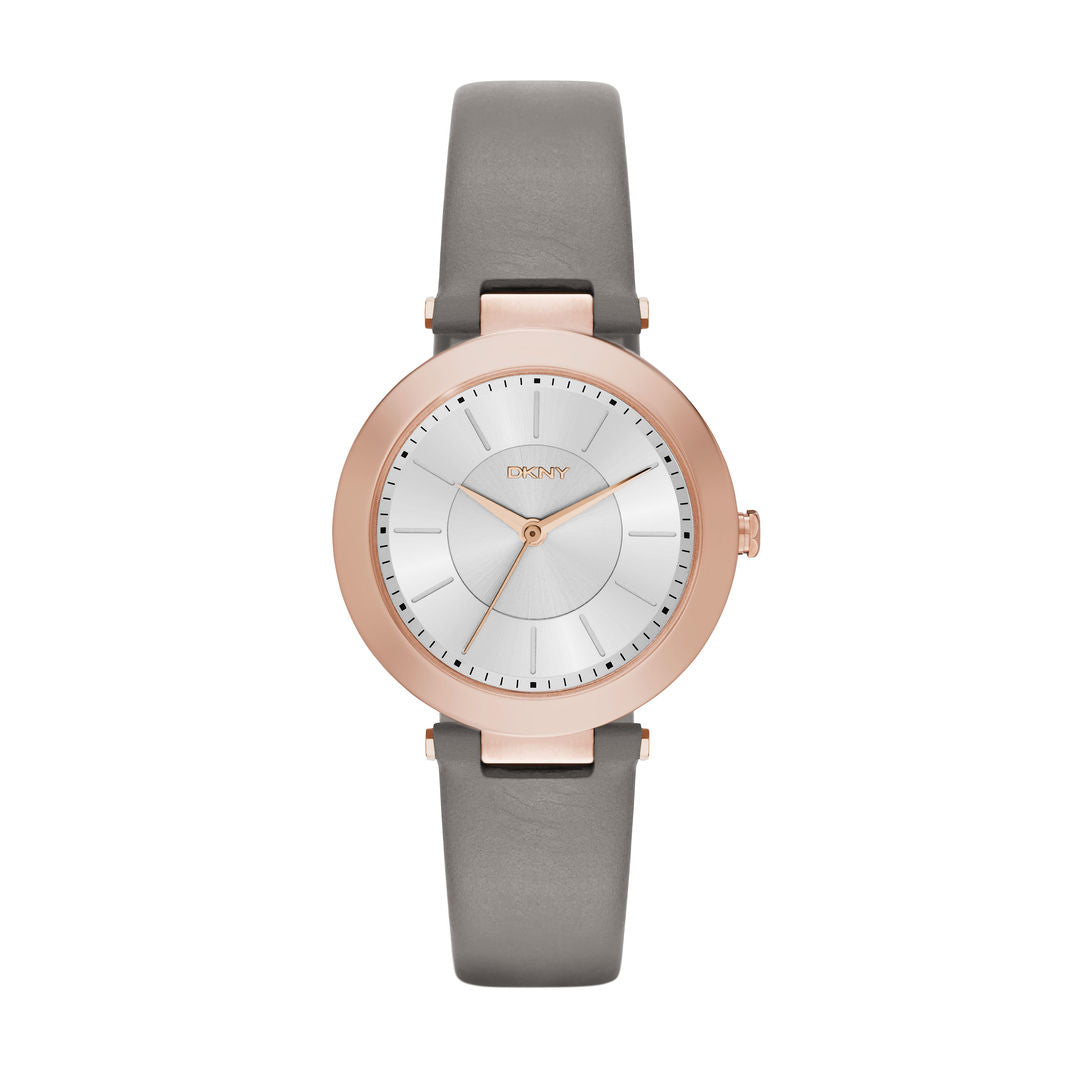 Womens DKNY Stanhope Grey Leather Strap Watch - thv3